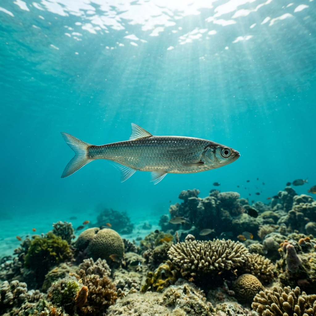 Alver, a slender silver freshwater fish with a pale belly and faint lateral line, swimming near the surface in clear lake water.