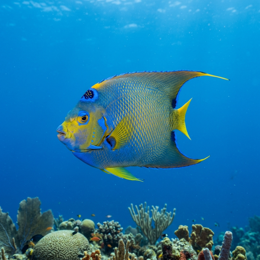 Angelfish (Pomacanthidae spp.) swimming in its natural underwater habitat
