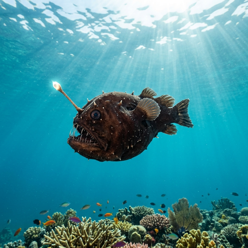 Anglerfish (Centrophrynidae spp.) swimming in its natural underwater habitat