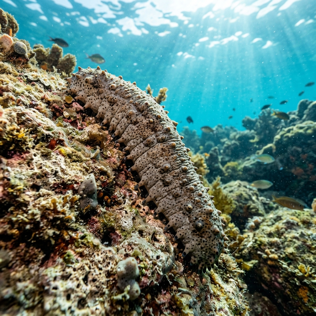 Ashy Sea Cucumber (Holothuria cinerascens) in its marine habitat