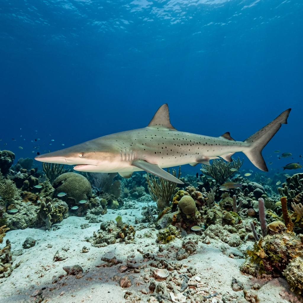 Atlantic Sharpnose Shark (Rhizoprionodon terraenovae) cruising through the ocean