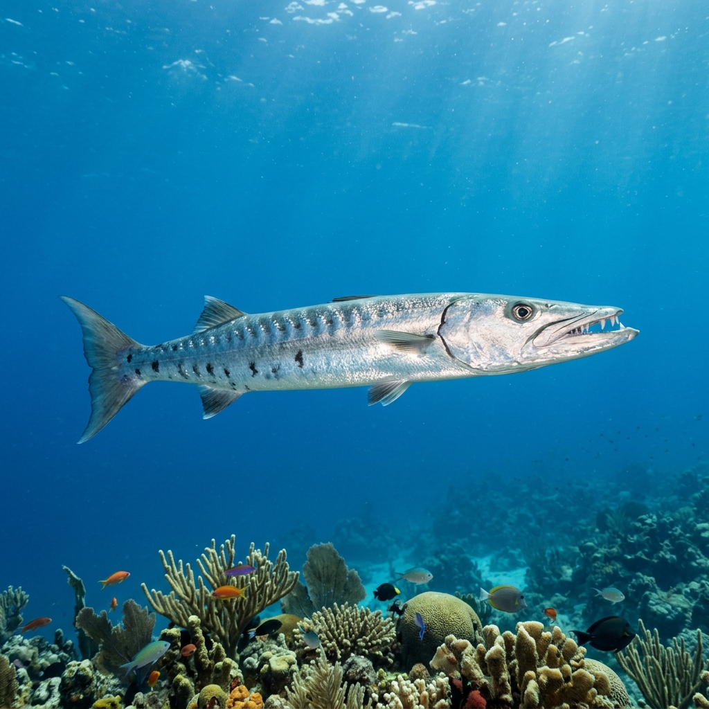 Barracuda (Sphyraena spp.) swimming in its natural underwater habitat