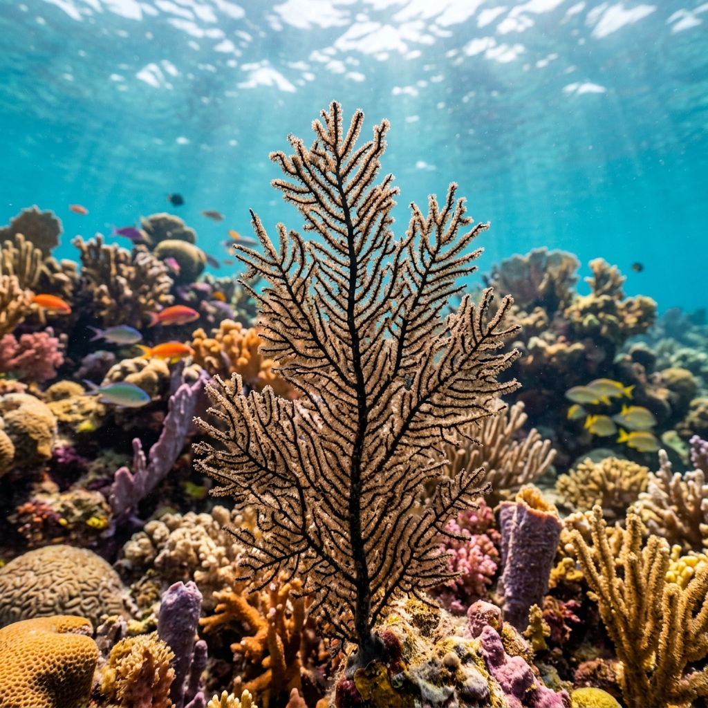 Black Coral (Antipatharia spp.) growing on a reef