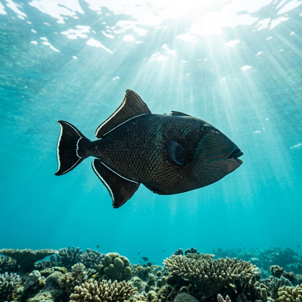 Black Durgeon (Melichthys niger) swimming in its natural underwater habitat
