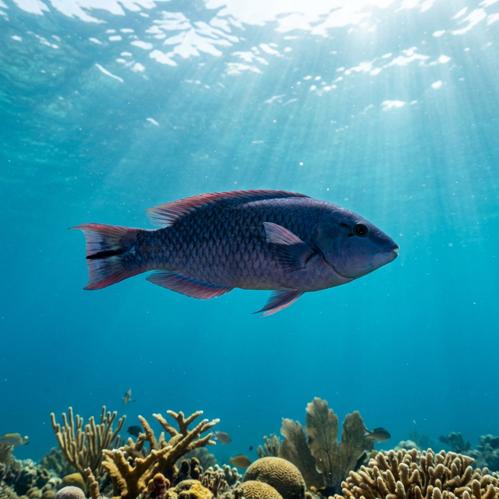 Blue Creole Wrasse (Clepticus parrae) swimming in its natural underwater habitat