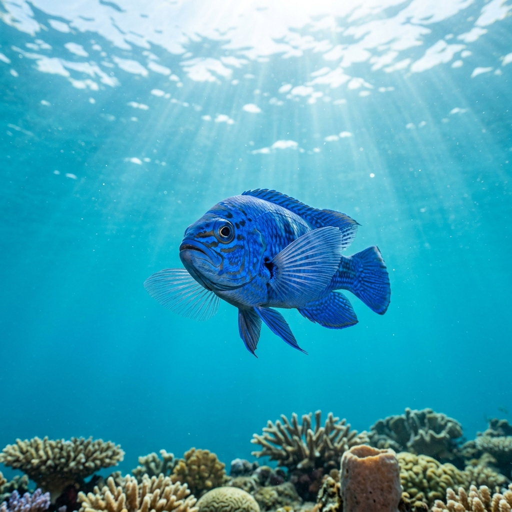 Blue Devilfish (Paraplesiops bleekeri) swimming in its natural underwater habitat