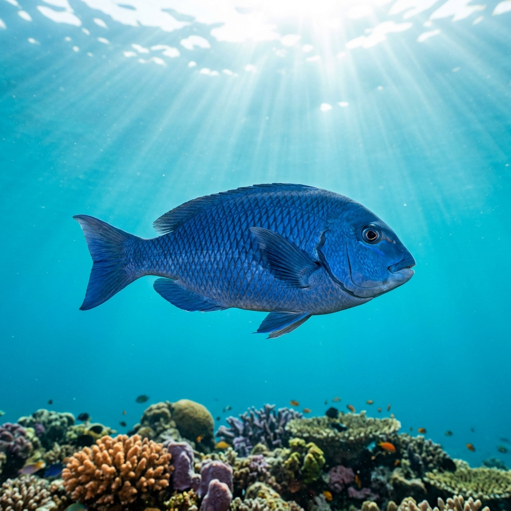 Blue Maomao (Scorpis violacea) swimming in its natural underwater habitat
