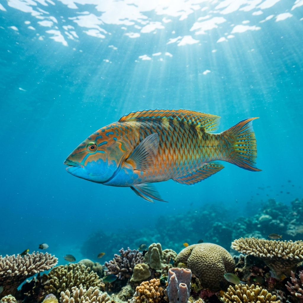 Blue Throated Wrasse (Notolabrus tetricus) swimming in its natural underwater habitat