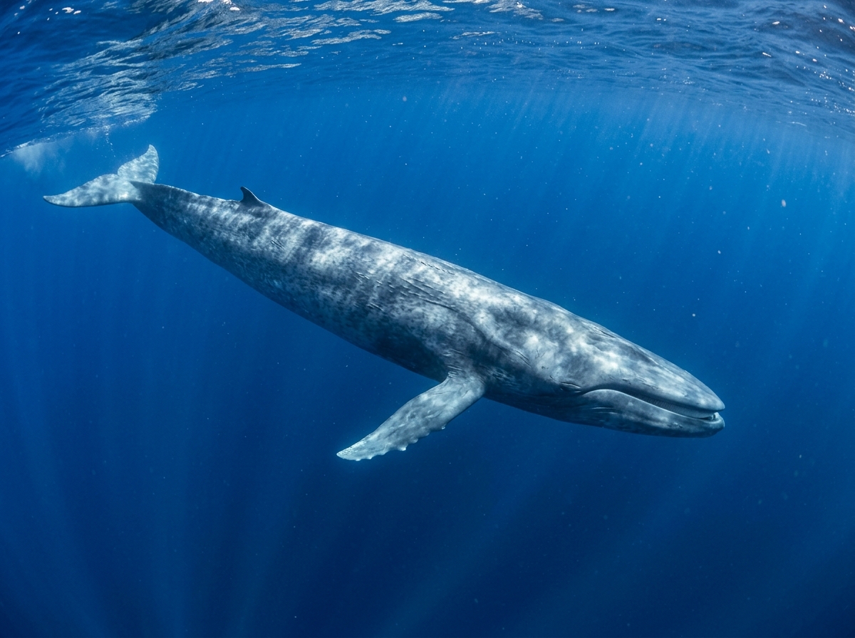 Blue Whale (Balaenoptera musculus) in its natural marine environment