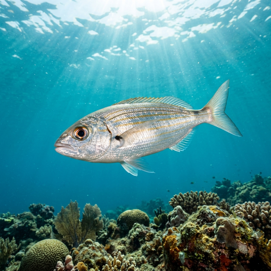Boga (Boops boops) swimming in its natural underwater habitat