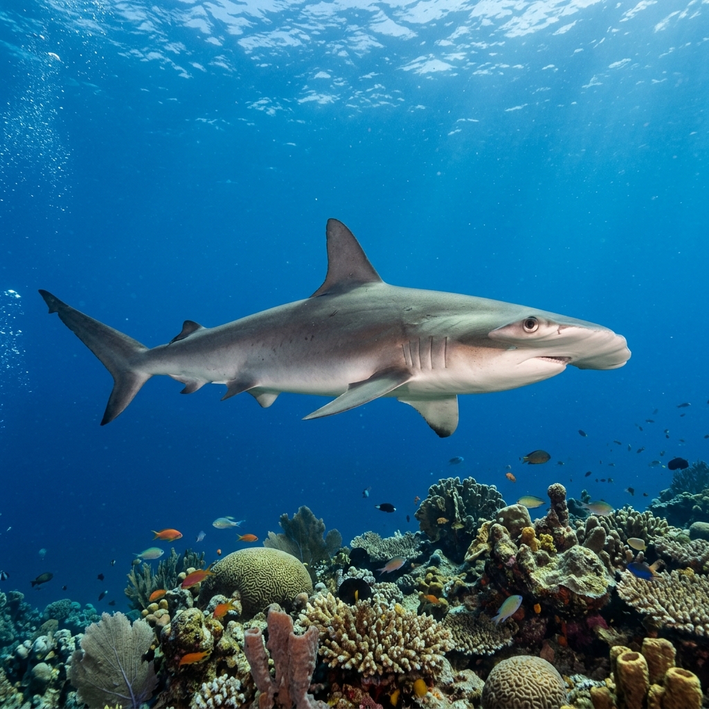 Bonnethead (Sphyrna tiburo) cruising through the ocean