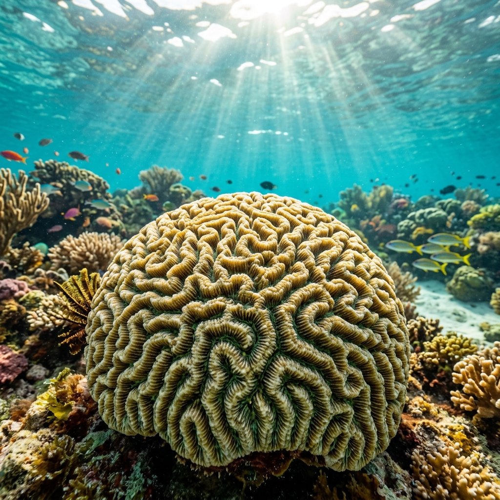 Brain Coral (Faviidae spp.) growing on a reef