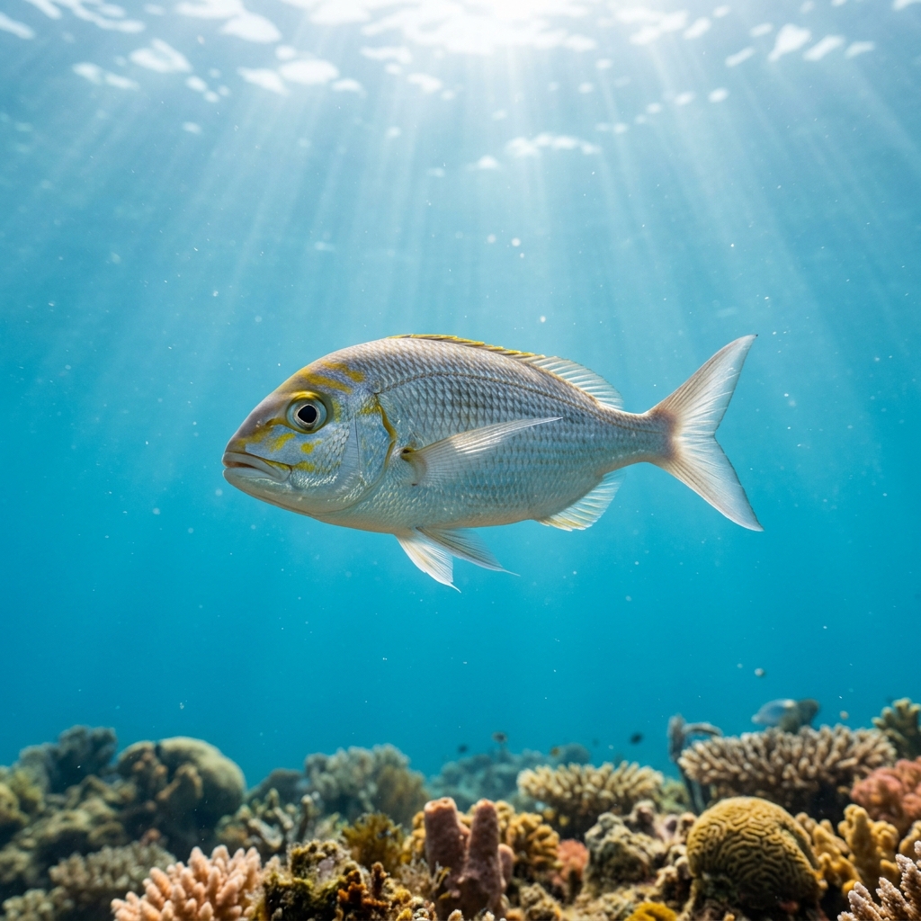 Bream (Nemipteridae spp.) swimming in its natural underwater habitat