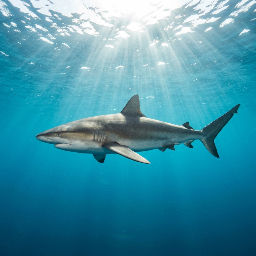 Bronze Whaler Shark (Carcharhinus brachyurus) cruising through the ocean