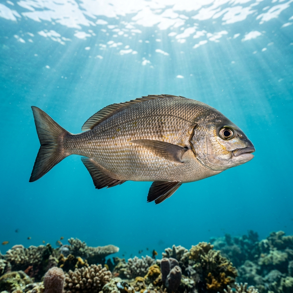 Buffalo Bream (Kyphosus cornelii) swimming in its natural underwater habitat