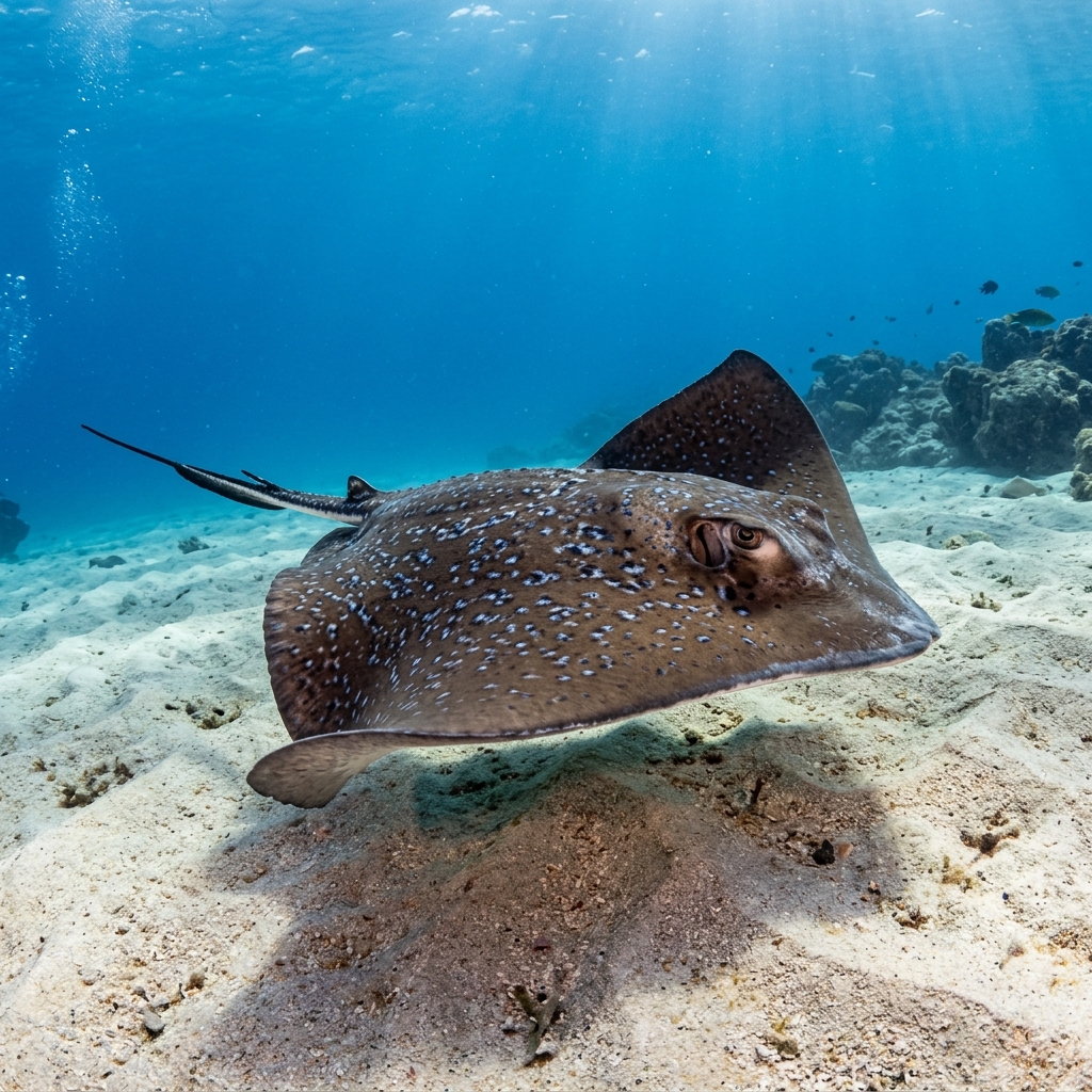 Bull Ray (Myliobatis spp.) gliding over the seafloor