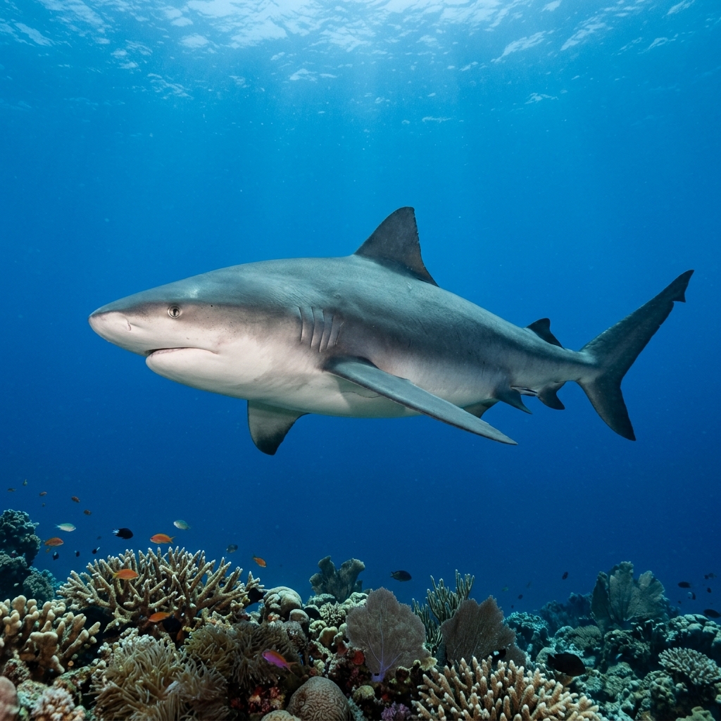 Bull Shark (Carcharhinus leucas) cruising through the ocean