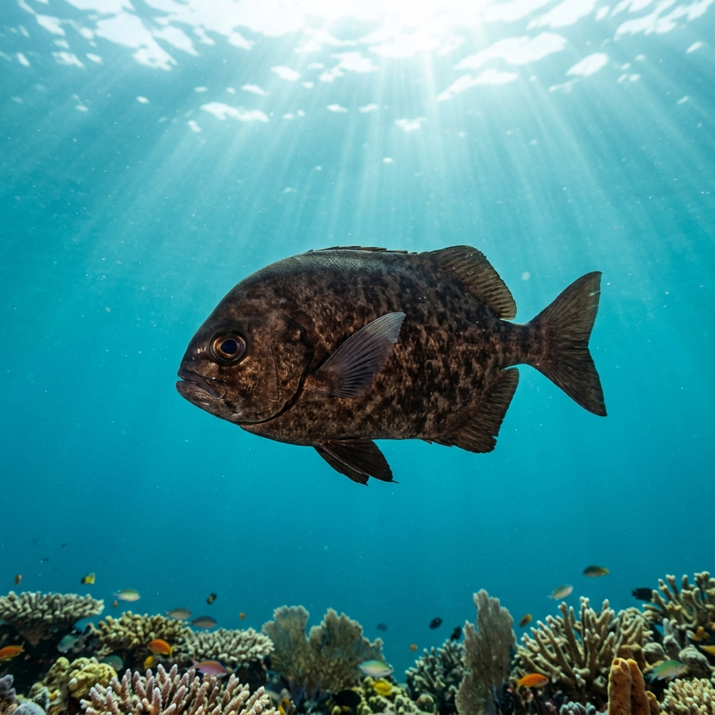 Butterfish (Centrolophidae spp.) swimming in its natural underwater habitat