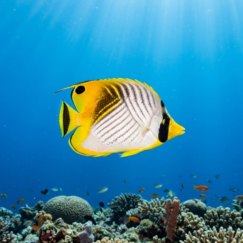Butterflyfish (Chaetodontidae spp.) swimming in its natural underwater habitat