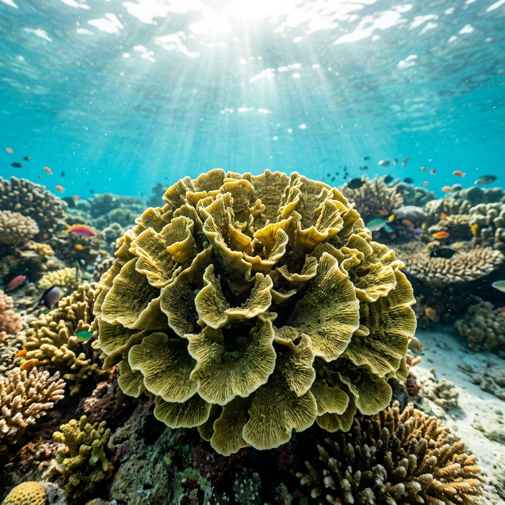 Cabbage Coral (Merulinidae spp.) growing on a reef