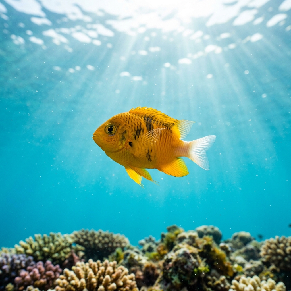 Canary Damsel (Similiparma lurida) swimming in its natural underwater habitat