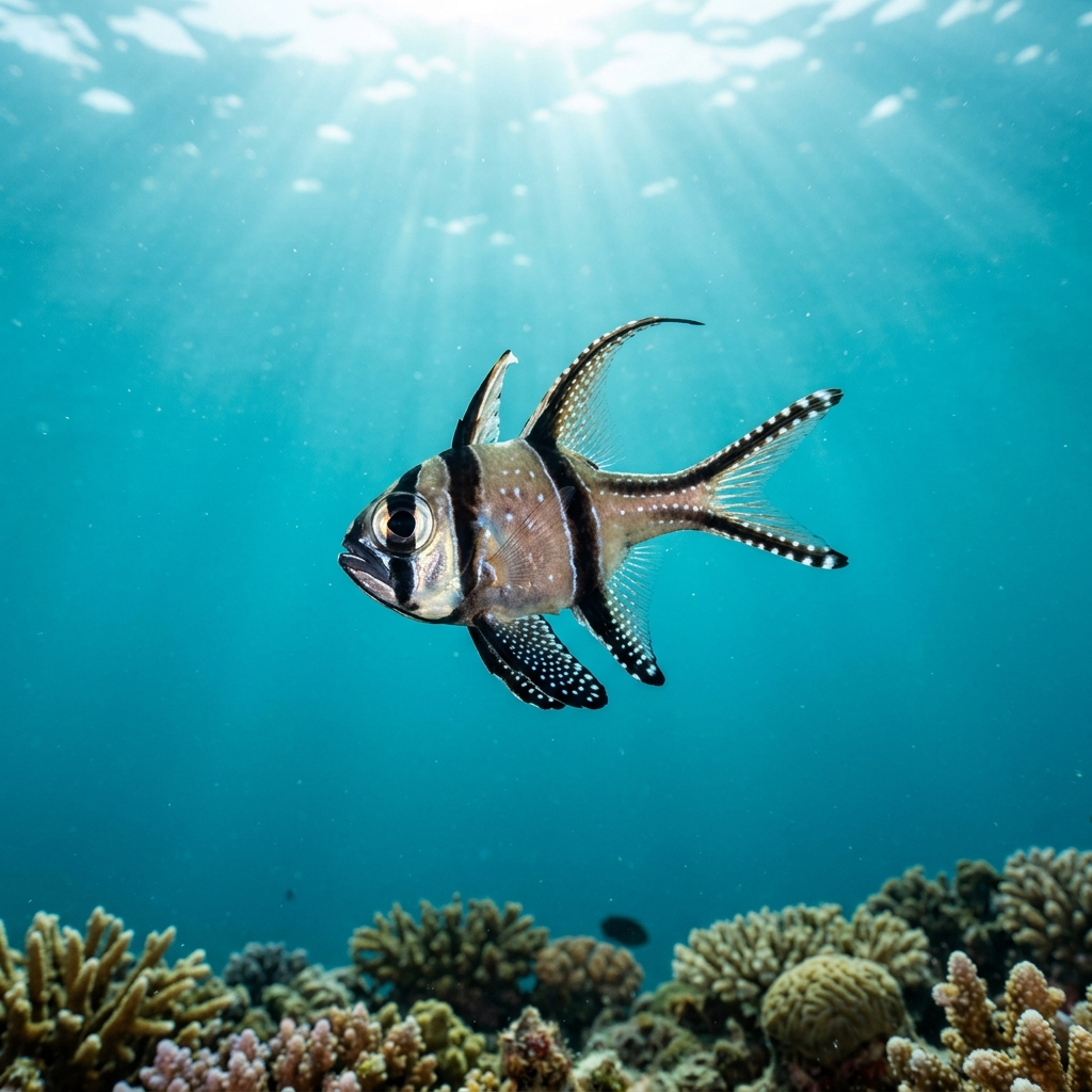 Cardinalfish (Apogonidae spp.) swimming in its natural underwater habitat
