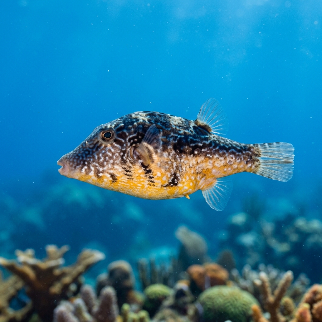 Caribbean Sharpnose Puffer (Canthigaster rostrata) swimming in its natural underwater habitat