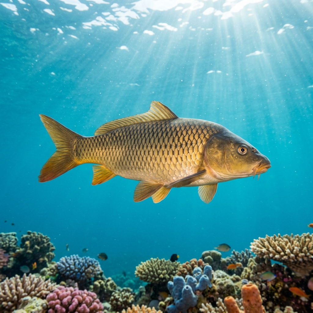 Carp (Cyprinidae spp.) swimming in its natural underwater habitat