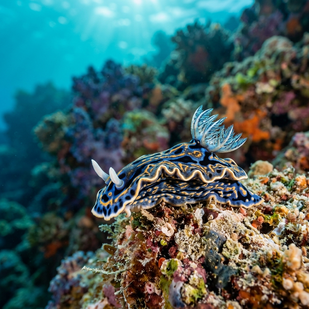 Chromodoris Nudibranch (Chromodoris spp.) on the ocean floor