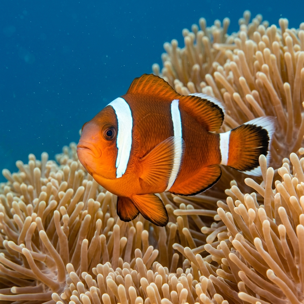Clark's Anemonefish (Amphiprion clarkii) swimming in its natural underwater habitat