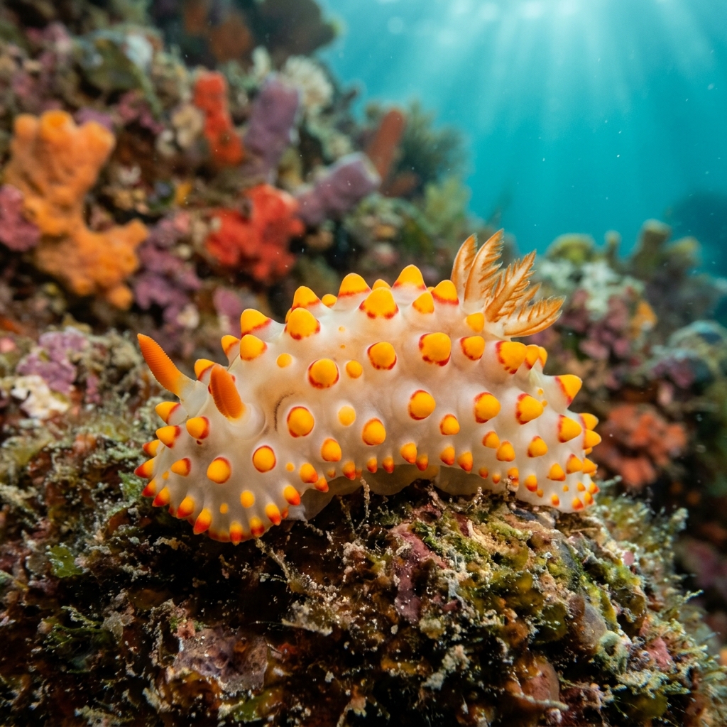 Clown Dorid (Triopha catalinae) on the ocean floor