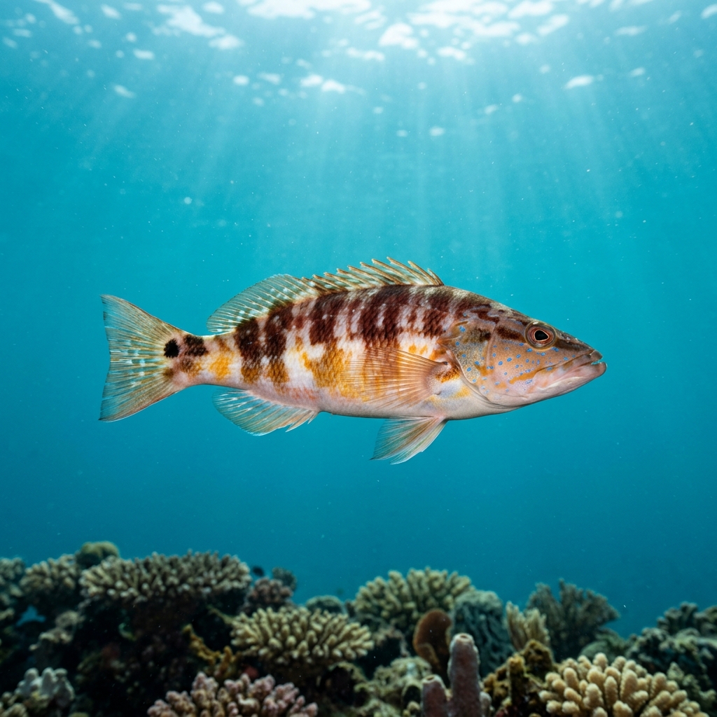 Combers (Serranus spp.) swimming in its natural underwater habitat
