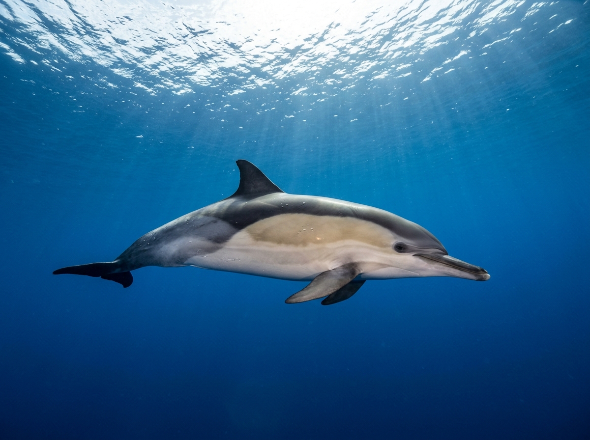 Common Dolphin (Delphinus delphis) in its natural marine environment