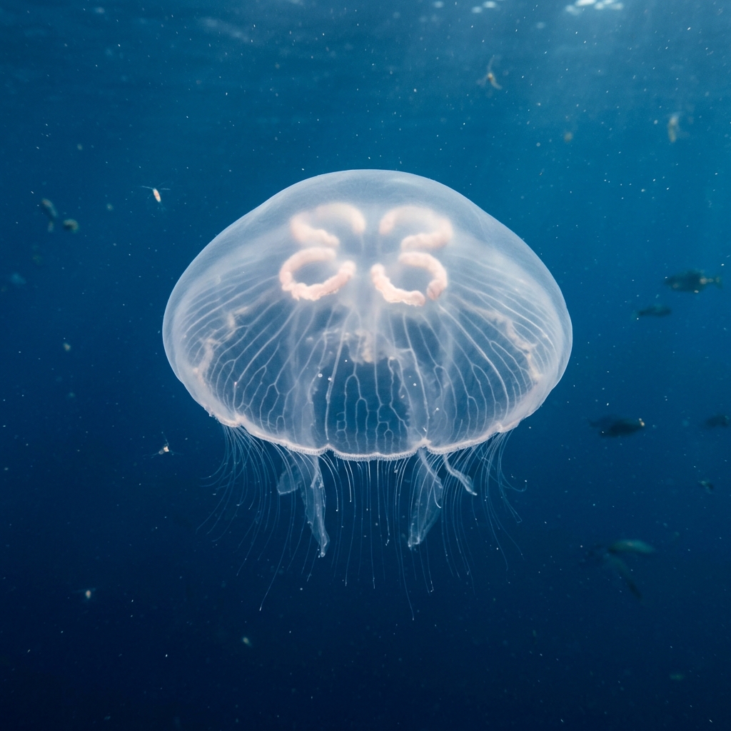 Common Moon Jelly (Aurelia aurita) in its marine habitat