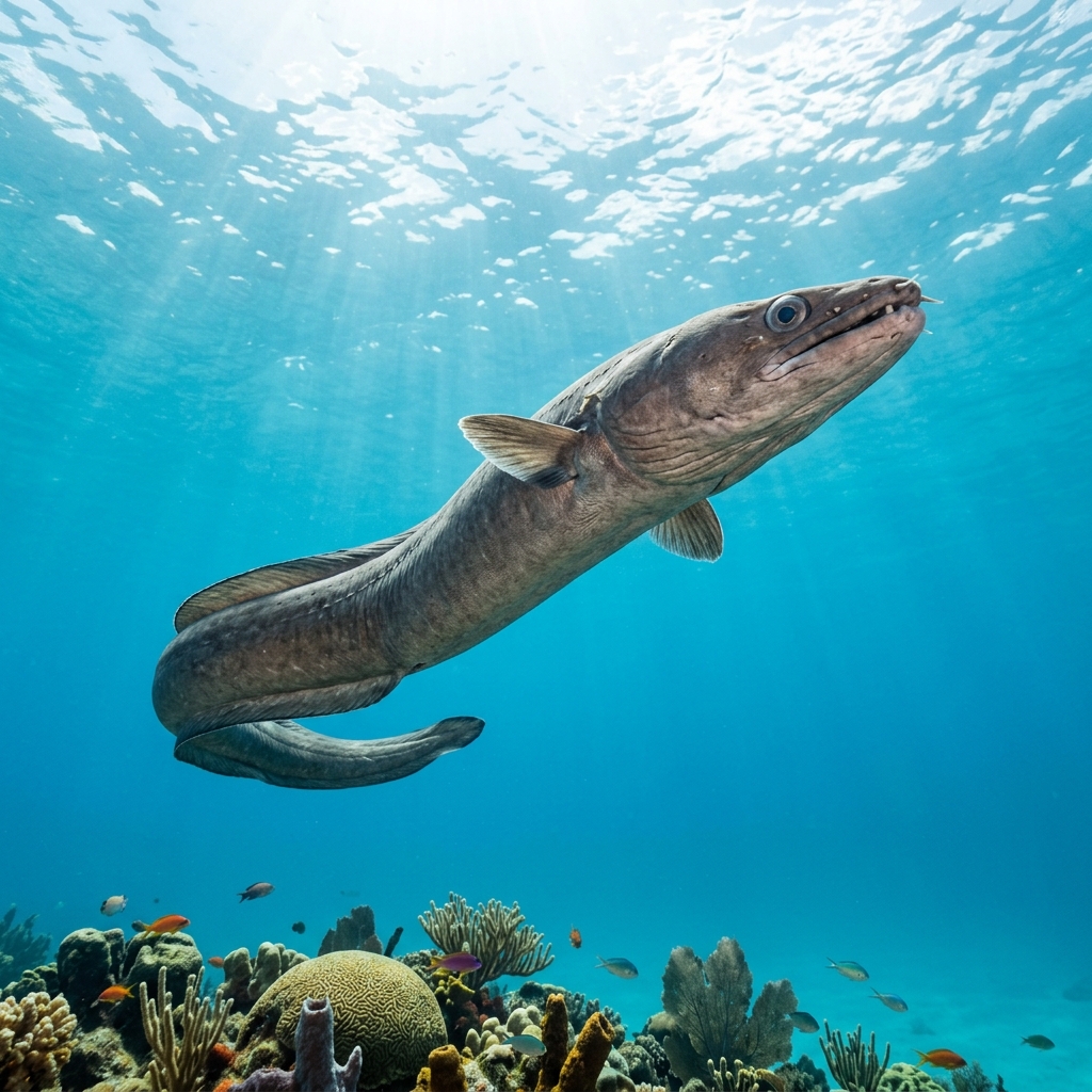 Conger Eel (Congridae spp.) swimming in its natural underwater habitat