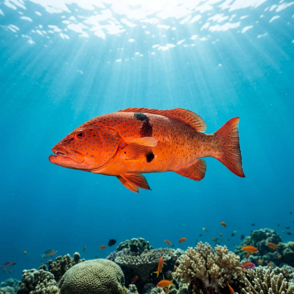 Coral Trout (Plectropomus spp.) swimming in its natural underwater habitat