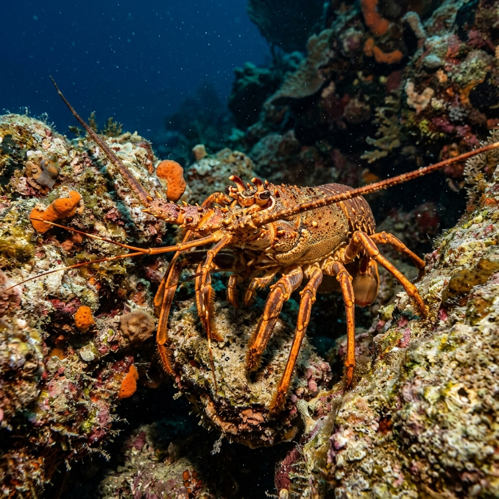 Crayfish (Jasus spp.) on a coral reef