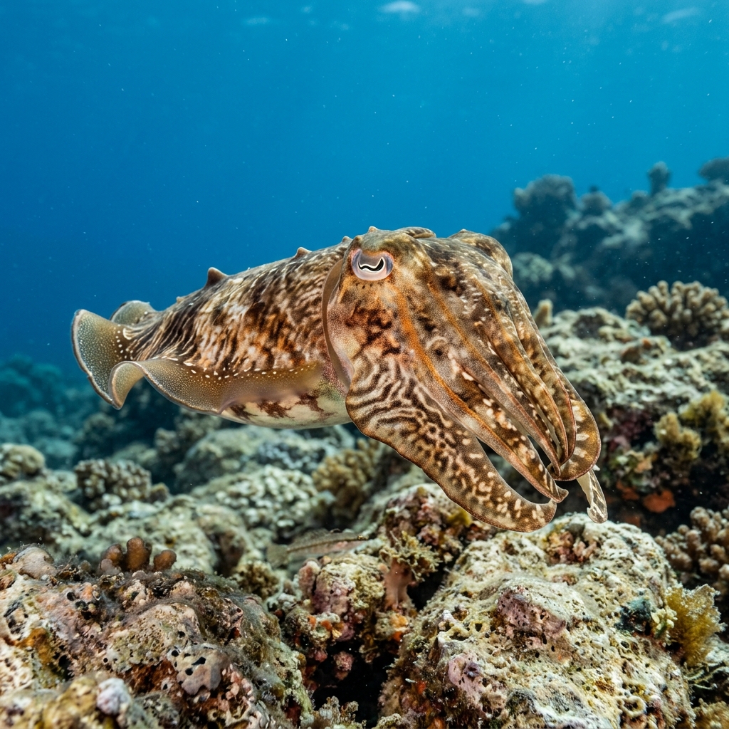 Cuttlefish (Sepiida spp.) in its underwater habitat