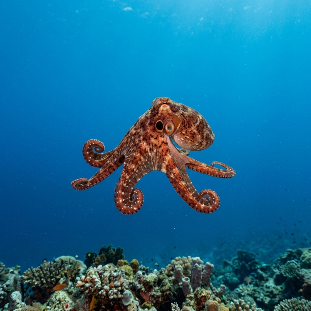 Day Octopus (Octopus cyanea) in its underwater habitat