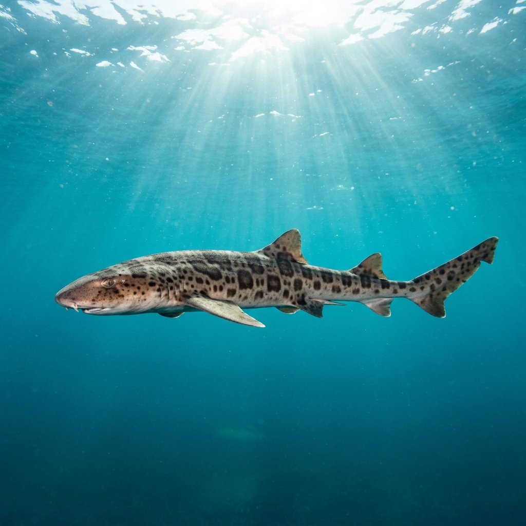 Draughtboard Shark (Cephaloscyllium laticeps) cruising through the ocean
