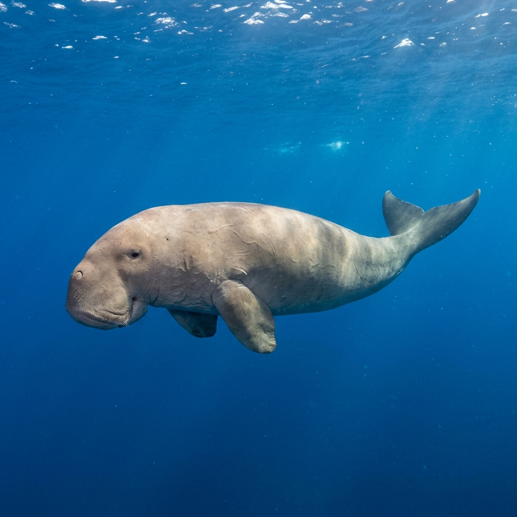 Dugong (Dugong dugon) in its natural marine environment