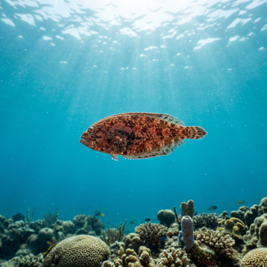 Dwarf Tonguefish (Cynoglossidae spp.) swimming in its natural underwater habitat