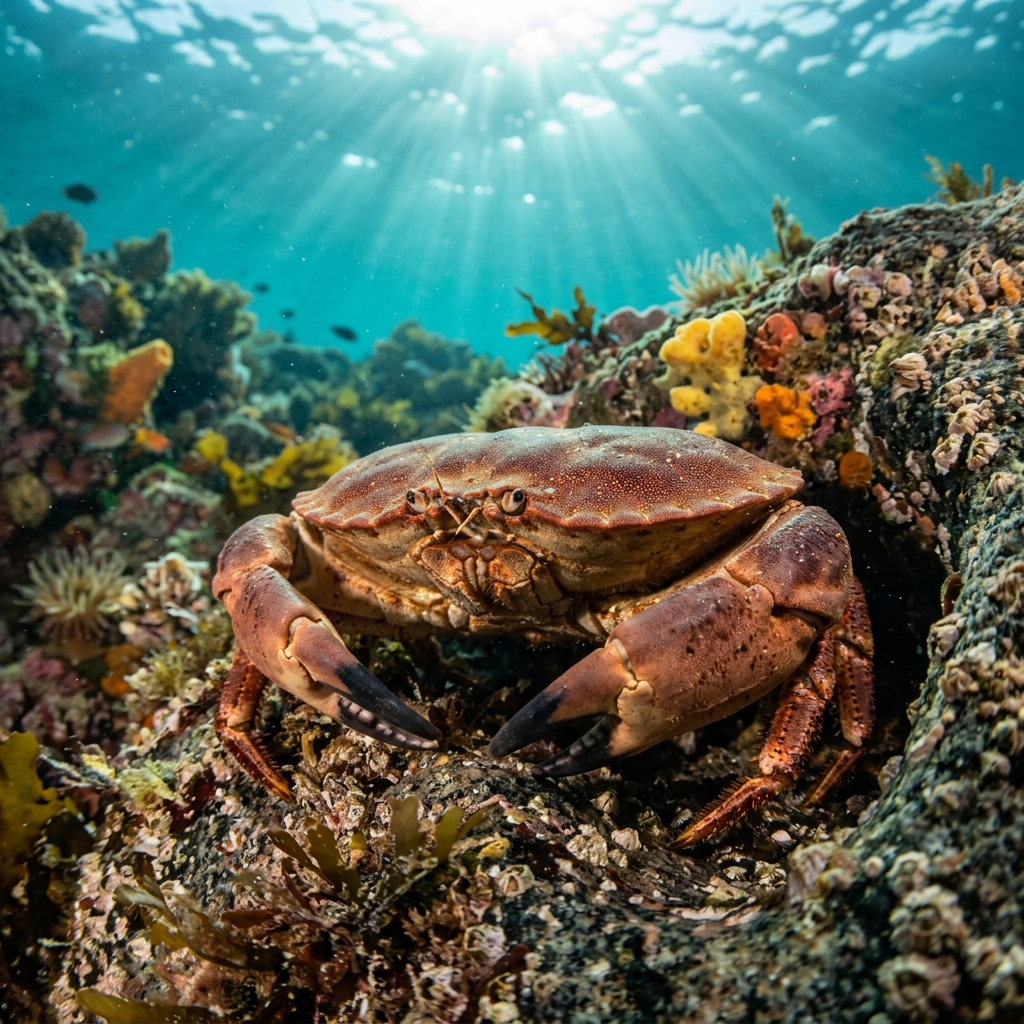 Edible Crab (Cancridae spp.) on a coral reef
