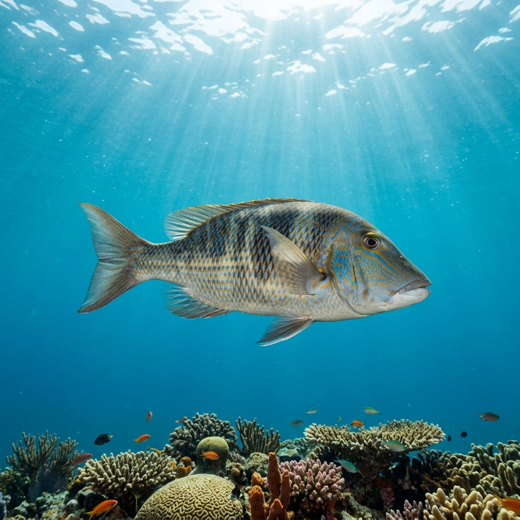 Emperor Fish (Lethrinus spp.) swimming in its natural underwater habitat