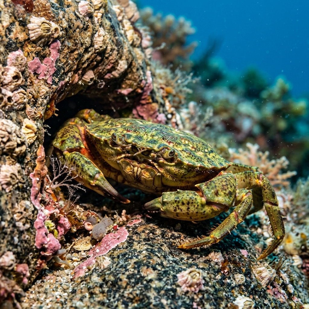 European Green Crab (Carcinus maenas) on a coral reef
