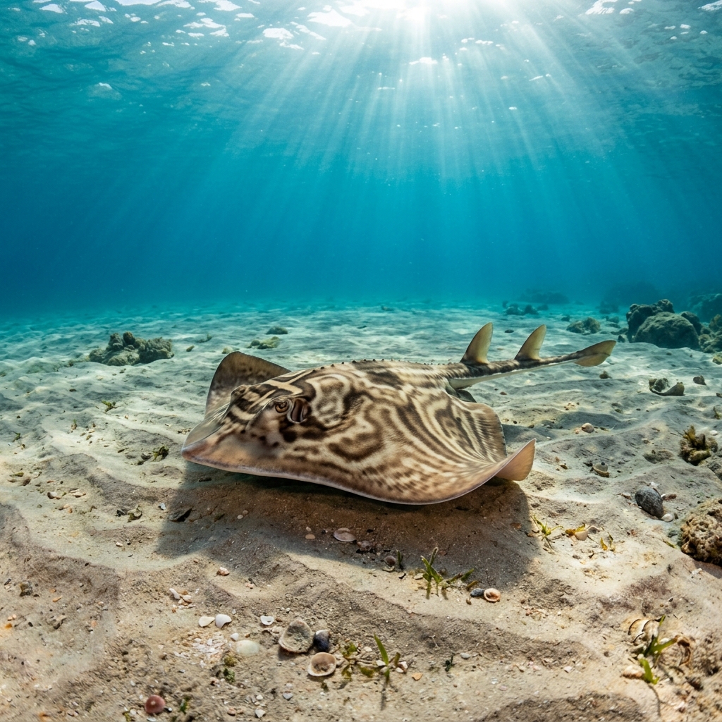 Fiddler Ray (Trygonorrhina fasciata) gliding over the seafloor