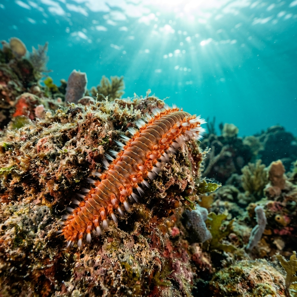 Fire Worm (Hermodice carunculata) in its marine habitat
