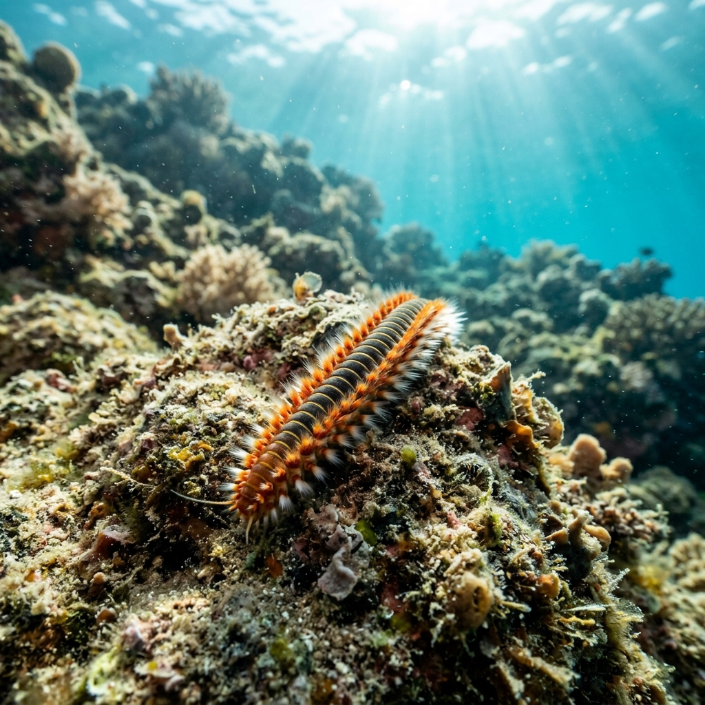 Fireworm (Amphinomidae spp.) in its marine habitat