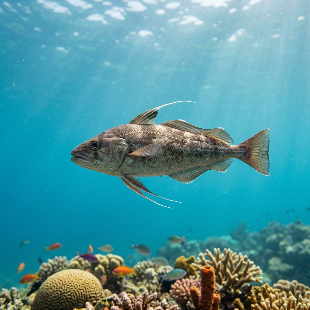 Forkbeard (Phycidae spp.) swimming in its natural underwater habitat