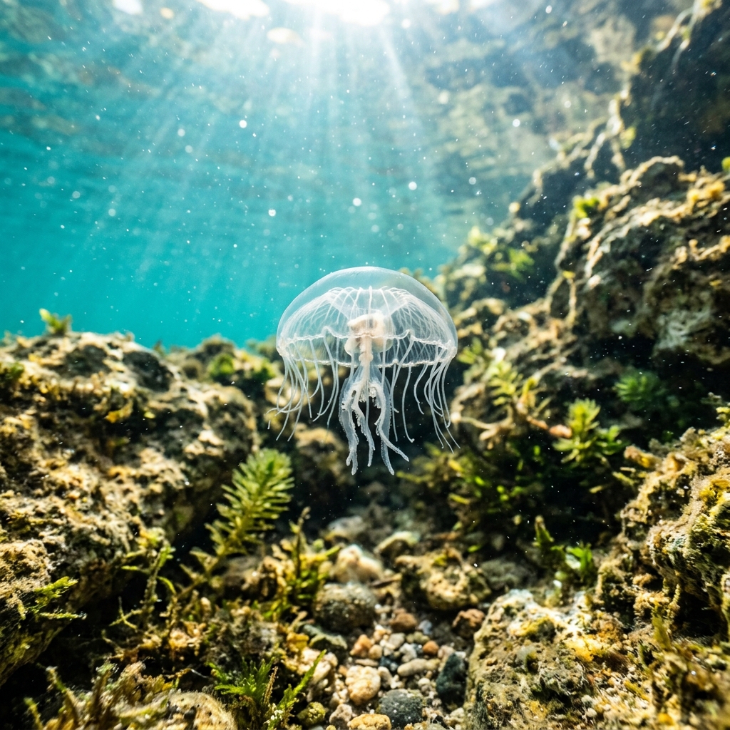 Freshwater Jellyfish (Olindiidae spp.) in its marine habitat